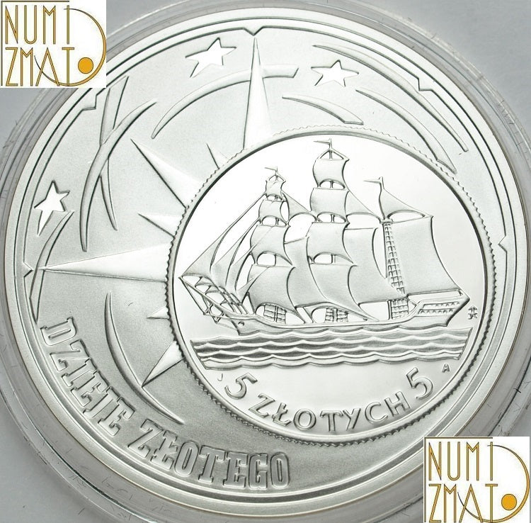 10 zł 2005 r. - 5 zł z 1936 r. - ŻAGLOWIEC - Dzieje złotego