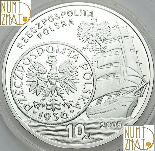 10 zł 2005 r. - 5 zł z 1936 r. - ŻAGLOWIEC - Dzieje złotego