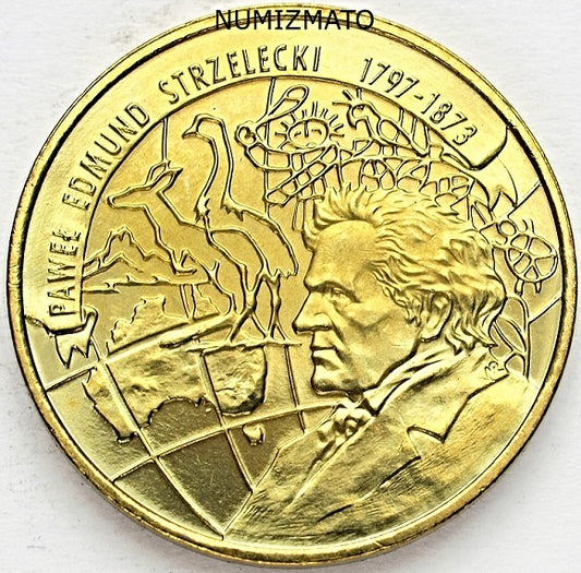 2 zł 1997 r. - Paweł Strzelecki, 200-lecie urodzin Pawła Edmunda Strzeleckiego - Polscy Podróżnicy i Badacze, dwa złote NG