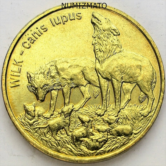 2 zł 1999 r. - Wilk Wilki (Canis lupus) - Zwierzęta Świata, dwa złote NG