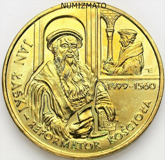 2 zł 1999 r. - Jan Łaski, reformator Kościoła, dwa złote NG