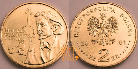 2 zł 2001 r. - Henryk Wieniawski - XII Międzynarodowy Konkurs im. Henryka Wieniawskiego, dwa złote NG
