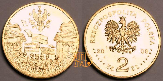 2 zł 2008 r. - 40. rocznica Marca '68 - Polska droga do wolności, dwa złote NG