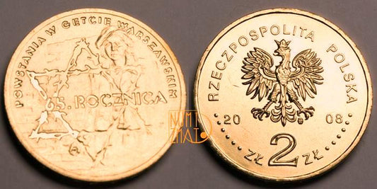 2 zł 2008 r. - Getto - 65. rocznica powstania w getcie warszawskim, dwa złote NG