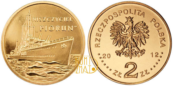 2 zł 2012 r. - Niszczyciel Piorun - Polskie okręty, dwa złote NG