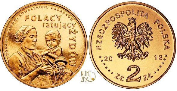 2 zł 2012 r. - Rodzina Ulmów, Baranków, Kowalskich - Polacy ratujący Żydów, dwa złote NG
