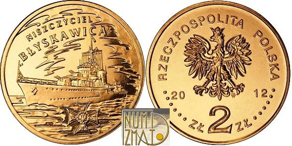 2 zł 2012 r. - Niszczyciel Błyskawica - Polskie okręty, dwa złote NG