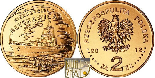 2 zł 2012 r. - Niszczyciel Błyskawica - Polskie okręty, dwa złote NG