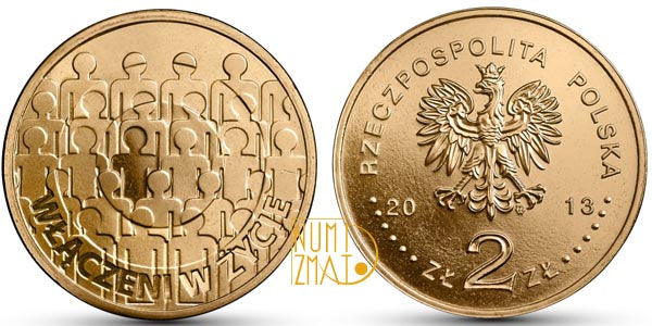 2 zł 2013 r. - 50-lecie działalności Polskiego Stowarzyszenia na Rzecz Osób z Upośledzeniem Umysłowym, dwa złote NG