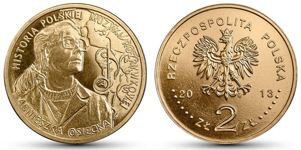 2 zł 2013 r. - Agnieszka Osiecka - Historia polskiej muzyki rozrywkowej, dwa złote NG