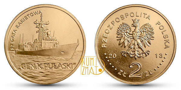 2 zł 2013 r. - Fregata rakietowa Gen. K. Pułaski - Polskie okręty, dwa złote NG