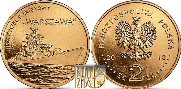 2 zł 2013 r. - Niszczyciel rakietowy Warszawa - Polskie okręty, dwa złote NG