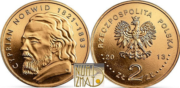 2 zł 2013 r. - Cyprian Kamil Norwid (1821-1883), dwa złote NG