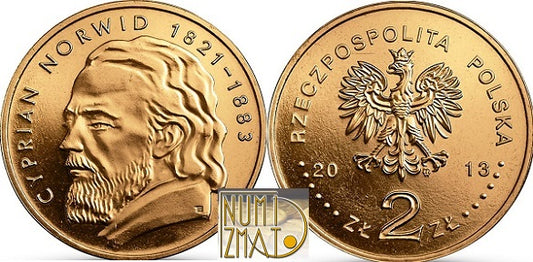 2 zł 2013 r. - Cyprian Kamil Norwid (1821-1883), dwa złote NG