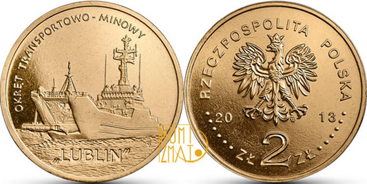 2 zł 2013 r. - Okręt transportowo-minowy Lublin - Polskie okręty, dwa złote NG