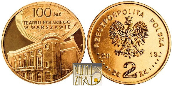 2 zł 2013 r. - 100-lecie Teatru Polskiego, dwa złote NG
