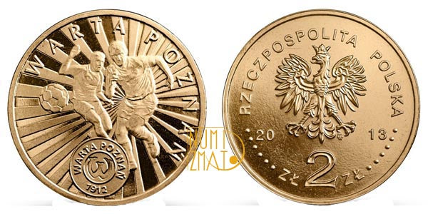 2 zł 2013 r. - Warta Poznań - Polskie Kluby Piłkarskie, dwa złote NG
