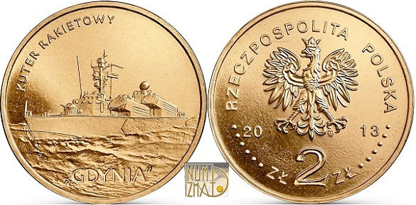 2 zł 2013 r. - Kuter rakietowy Gdynia - Polskie okręty, dwa złote NG