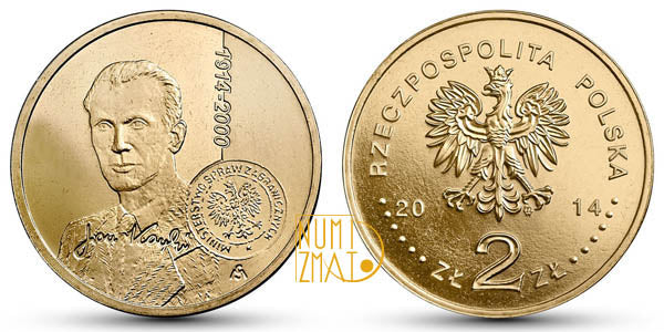 2 zł 2014 r. - Jan Karski 100. rocznica urodzin Jana Karskiego, dwa złote NG