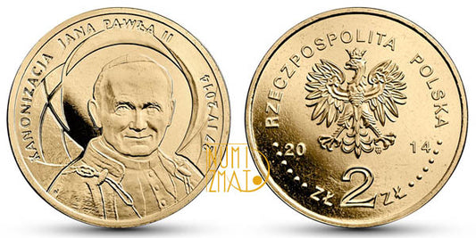 2 zł 2014 r. - Kanonizacja Jana Pawła II 27 IV 2014 - Papież Jan Paweł II, dwa złote NG