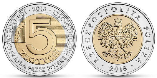 5 zł 2018 r. - 100-lecie odzyskania przez Polskę niepodległości